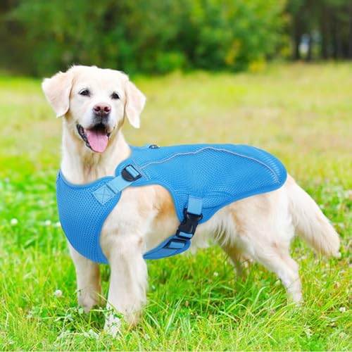 Kuoser Kühlweste für Hunde, atmungsaktiv, kühlender Mantel für Hunde, reflektierendes Hundekühlgeschirr, Blau, Größe L