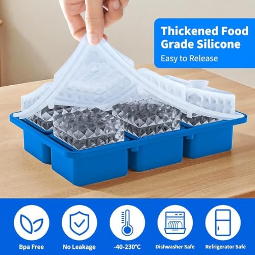Image of Premium Large 3D Crystal Square Ice Cube Tray, Silicone Molds for Chilling Drinks, Chocolates, Juice, Jelly and Many More. (Blue)