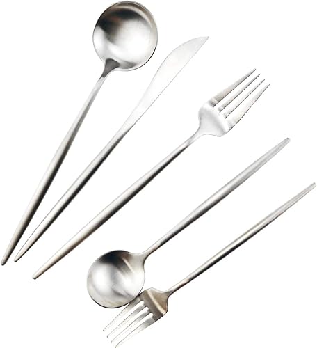 Miniatura 8 de Juego de cubiertos de acero inoxidable 1810, 5 piezas, acabado color negro mate, para cubiertos de viaje, camping, oficina o escuela, apto para