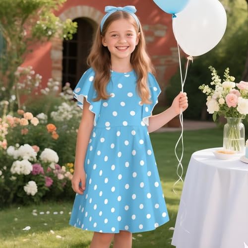 Casual Ruffle Sleeve Dress for Girls Elegant Formal Flowy Party Dresses A Line Crew Neck Summer Sundress for Birthday2
