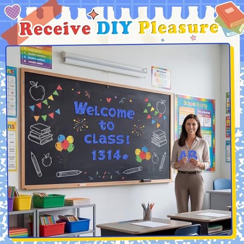 Image of Colarr 144 Pcs Glitter Bulletin Board Letters for Classroom Number Alphabet Punctuation Symbol Cutout 4'' Die-Cut Poster Letter with Adhesive Dot School Party Holiday Decor Display(Blue)