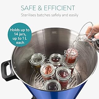 Navaris Stérilisateur à Bocaux Électrique - Machine à Vin Chaud 27L - Distributeur Boissons en Inox - Autocuiseur Minuteur - Bleu métallique