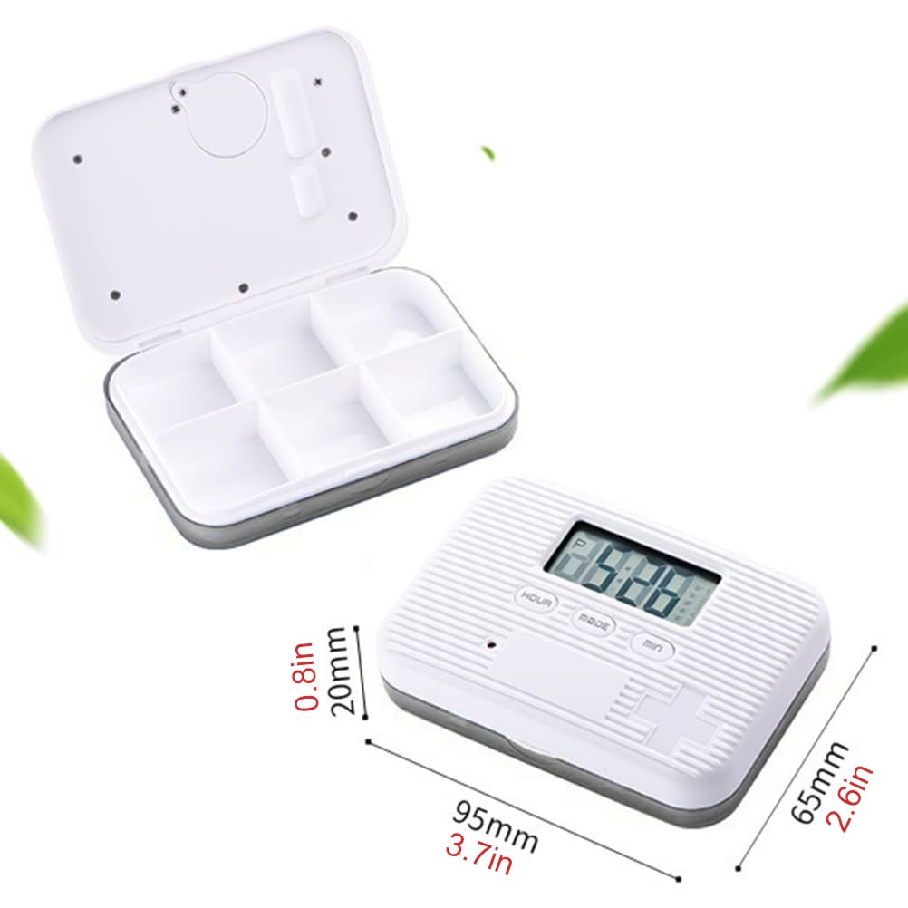 Mini pilulier électronique portable à 6 compartiments avec alarme scellée intelligente, distributeur de pilules électronique avec écran numérique, rappel de pilules journaliers