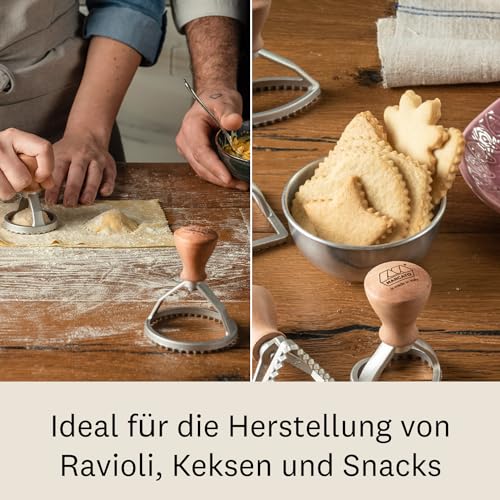 Foto von Marcato Ravioli and Cookie Cutter, Ravioli Maker, Cookie Cutters, Solid Wood and Cast Aluminum, Made in Italy, 80 mm Round Stamp