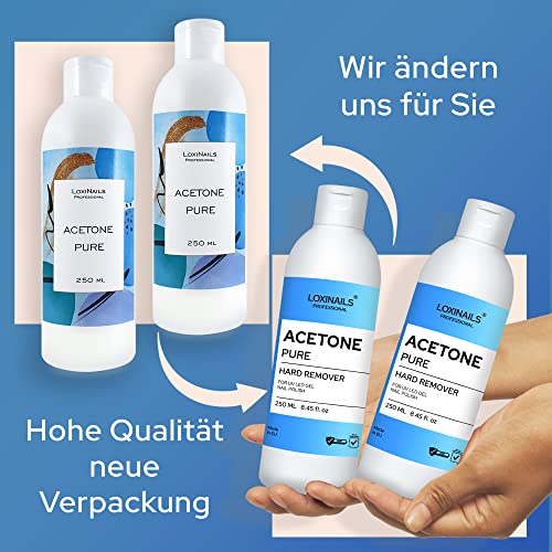 Aceton UV Nagellack Entferner 2x250ml – 100% Acetone – Gel Nagellack Entfrernung - Nagellackentfernerm mit Aceton Pur - Shellac Remover – Reines aceton UV Lack Entferner – Nail Polish Remover