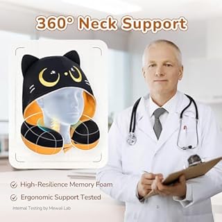 Certified to ASTM & CPSIA Standards–Kids Travel Neck Pillow with Hood,Memory Foam Airplane Pillow,Double-Sided, Cute Design, Cooling Ice Silk & Soft Plush, Adjustable, Portable & Washable for Flights