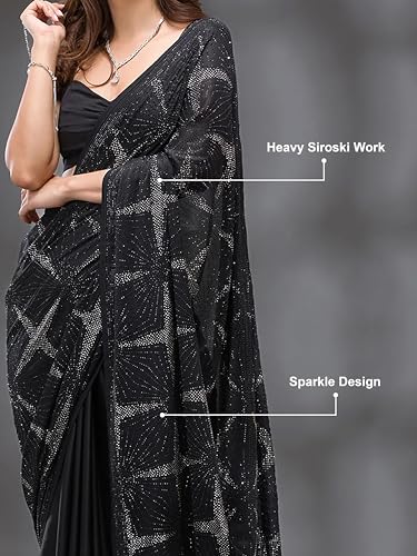 Image of TRENDMALLS Women's Silk Siroski Work Saree with Unstitch Blouse Piece