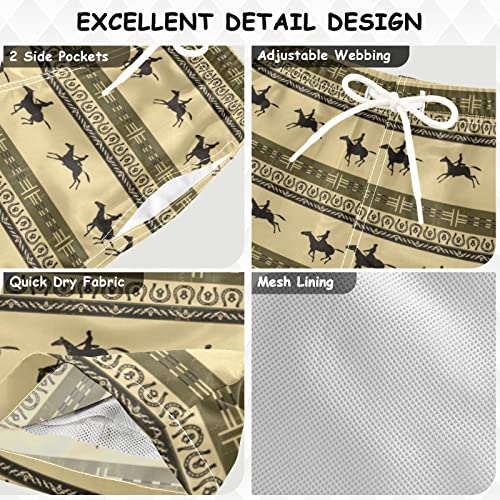 visesunny Summer Boy's Beach Shorts Quick Dry Soft Drawsting Swim Trunks Vintage Ethnic Horse Racing Pattern Baby Boy Bathing Suit with Pockets3