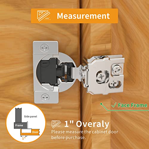 Chibery 30 Pack 1" Overlay 4D Soft Close Concealed Hinges For Face Frame Door, Adjustable Closing Speed, Self Close Satin Nickel, 105° Open Angle Concealed Stainless Steel Hinges For Cabinet #TOP5