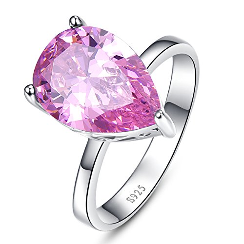 Bonlavie 8.55Ct Pear Cut Engagement Rings Created Pink Topaz Ring October Birthstone Ring For Women 925 Sterling Silver Solitaire Wedding Ring Promise Ring For Her Size 6 #TOP13