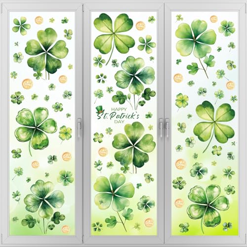 Shamrock Window Clings Watercolor Lucky 4 Leaf Clover St Patricks Day Window Cling Green St Pattys Day Window Sticker Spring Window Decal St Patricks Day Decoration Home Office Classroom Party