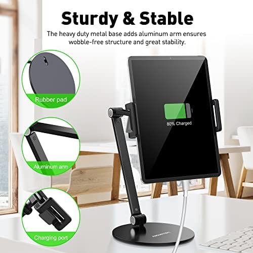 AboveTEK Adjustable Tablet Stand Holder, Flexible Long Arm Holder with 360° Rotatable Stand, Compatible with 4.7- 13.5 Mobile Phone Tablet Base Device Series (Black)