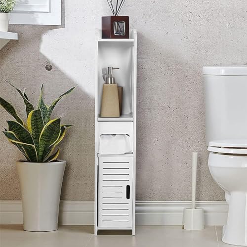 Cutycaty Hoge badkamerkast, badkamerrek, badkamerrek, badkamermeubel met 1 lade voor toiletpapier, open vak, klassiek wit, 20 x 20 x 80 cm - Afbeelding 3