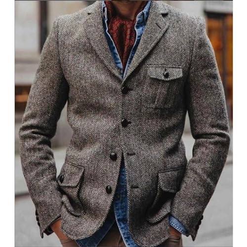 Men's Casual Herringbone Suit Blazer Jacket Lightweight Wool Blended Sports Coat2
