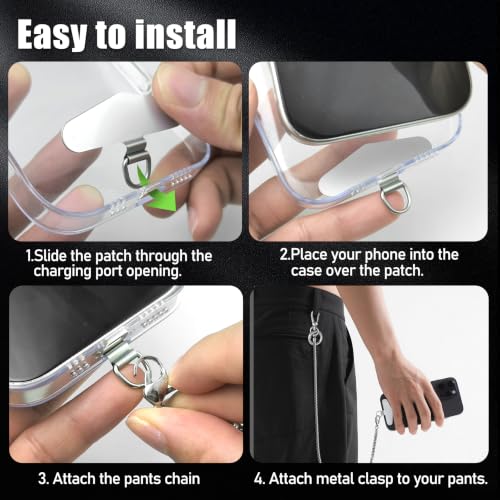 Image of ROCONTRIP Anti-Theft Phone Lanyard Tether & Pants Chain Heavy-Duty Phone Strap With Metal Tether Tab Detachable Anti-Drop Lanyard for iPhone,Wallet,Key Great for Outdoor Hiking Cycling(Bright Silver)