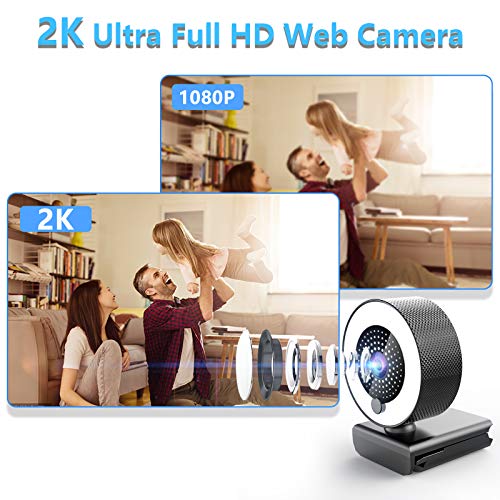 Streaming Webcam With Microphone & Ring Light 2K Hd Web Cam With Cover,Stand For Pc/Mac/Laptop/Desktop, Wide Angle Web Cameras For Youtube,Skype,Zoom,Xbox One,Video Calling,Studying And Conference #TOP1