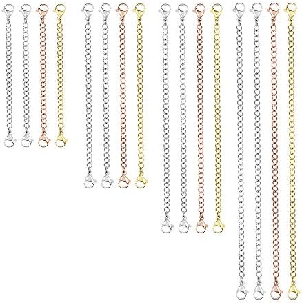 Dsmile Stainless Steel Bracelet Extender Necklace Extender Extender Chain Set 4 Different Length: 6" 4" 3" 2" 16 Pieces (8 Silver, 4 Gold, 4 Rose Gold)