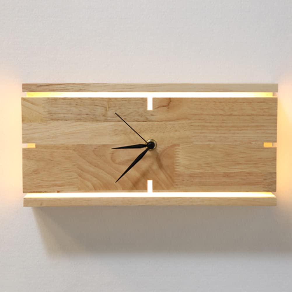 Horloge Murale rectangulaire en Bois LED 8W, Style Moderne, pour Chambre, Salon, Couloir, éclairage d'ambiance 4000K
