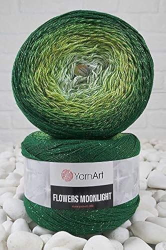 Image of YarnArt Flowers Moonlight Glitter Cotton Yarn, Soft, Rainbow Crochet, Metallic Lurex handknit Shiny, Silvery Cake, Multicolor Cotton, 1 Skein Weight 9.17oz Lenght 393.7 inches,1 Fine Yarn (3283)