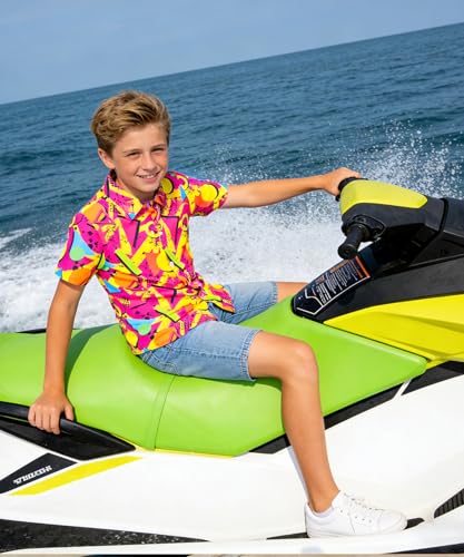 Image of uideazone Boys Hawaiian Shirts Novelty Printed Funky Short Sleeve Button Down Shirt Kids Aloha Luau Shirt 7-14T