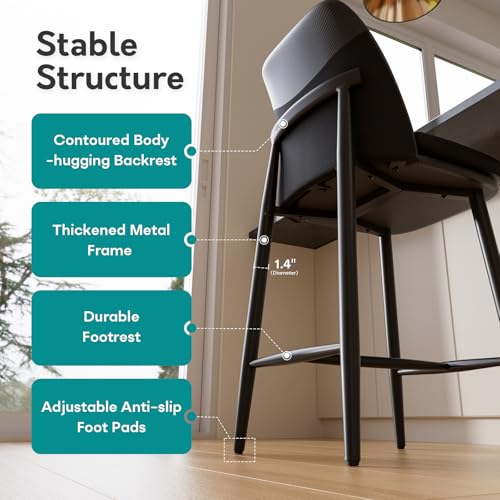Image of GXJ Black Counter Height Bar Stools Set of 4, Dual Textured Seats