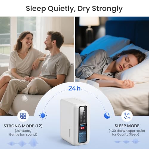 Dehumidifier for Home, Dehumidifiers for Bathroom, Bedroom, Living room, Closet with 68 OZ Water Tank, Moisture Absorbers, Auto Shut Off, Auto Humidity Control, 7 Colors LED Light, White by NovaLivin - Image 4