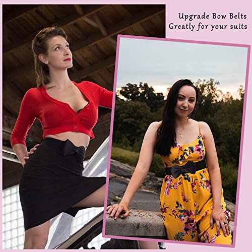 Dorchid Women Stretchy Cinch Bowknot Wide Belt For Girls Lady Solid Color Clip On Black M #TOP3