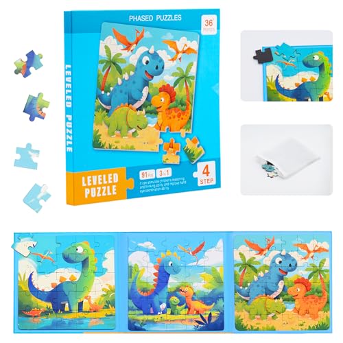 Dinosaurier Spielzeug ab 3 4 5 6 7 8 Jahre - 25/30/36 Pcs Magnetspiel Puzzle Montessori Spielzeug ab 3-9 Jahre Puzzle Dinosaurier Reisespiele Kinder Geschenke für Jungen Mädchen Geburtstag Weihnachten