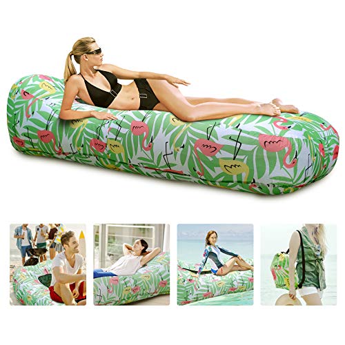Myuilor Lounger Chair Air Sofa Couch Inflatable Hammock Ergonomic Beach Bed Waterproof Anti-Air Leaking for Camping Hiking Travel Beach Picnic Lakeside, No Pump Required (Green)