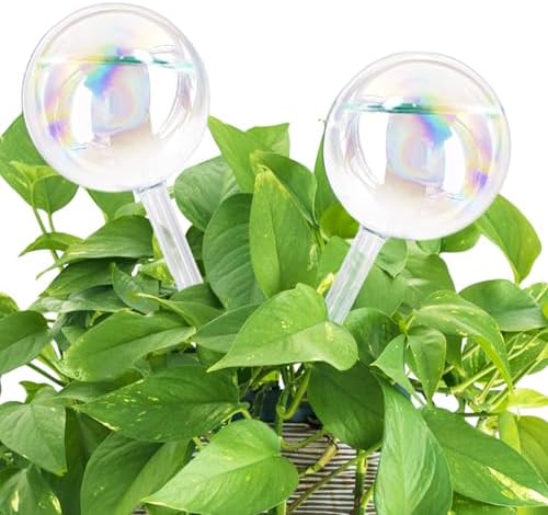 2Pcs Plant Watering Globes,Iridescent Rainbow Glass Self Watering Planter Insert...