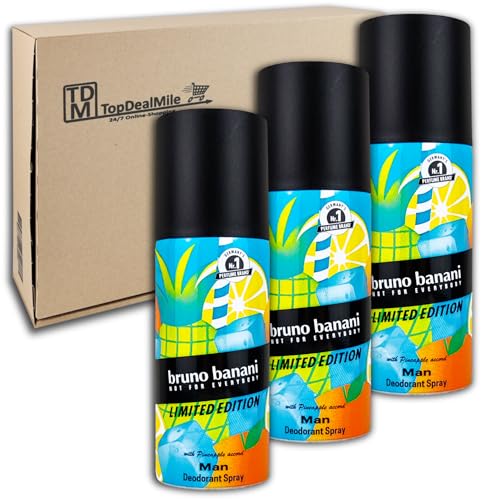 TopDealMile - Pack de almacenamiento para desodorante Bruno Banani Spray Man Limited Edition para hombre, desodorante en spray corporal, 3 x 150 ml
