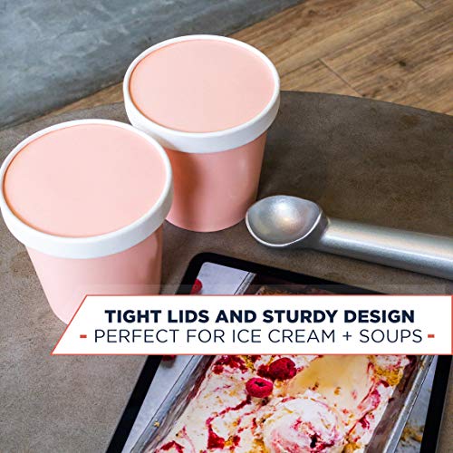 Glowcoast Ice Cream Containers With Lids - 16 oz Pint Ice Cream Storage Container for Homemade Icecream. Freezer-Safe Tub with Lid Protect Frozen Desserts like Yoghurt (Peach, 25)