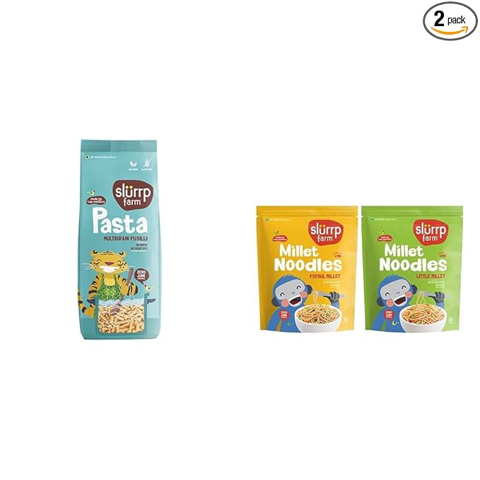 No Maida Mini Fusilli Pasta | Gluten Free & Multigrain| 400 g & Slurrp Farm No Maida Millet Noodles | Pack of 2-192g Each