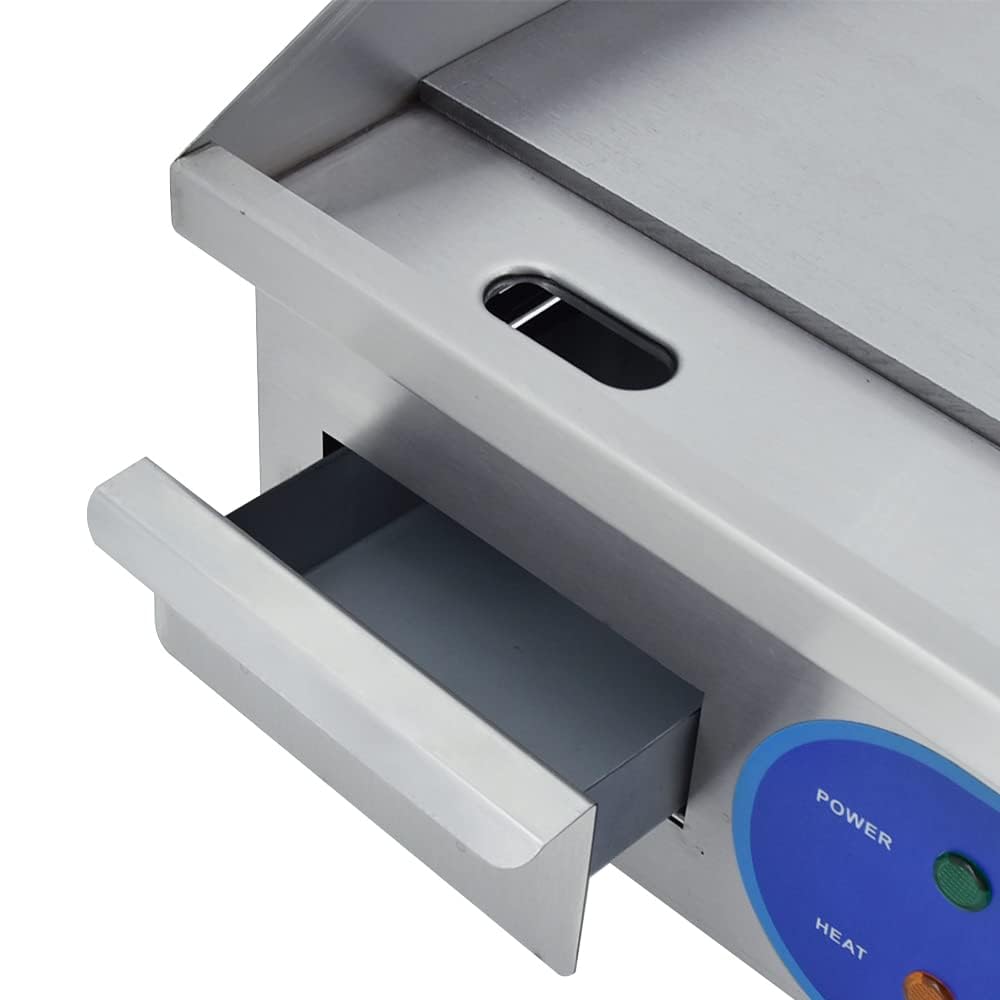 TAIMIKO 14" Piastra elettrica in acciaio inox Grill da tavolo professionale 220-240 V 1700 W Piastra grill in ferro superficie liscia anti-spruzzi (35,5 x 30 cm)