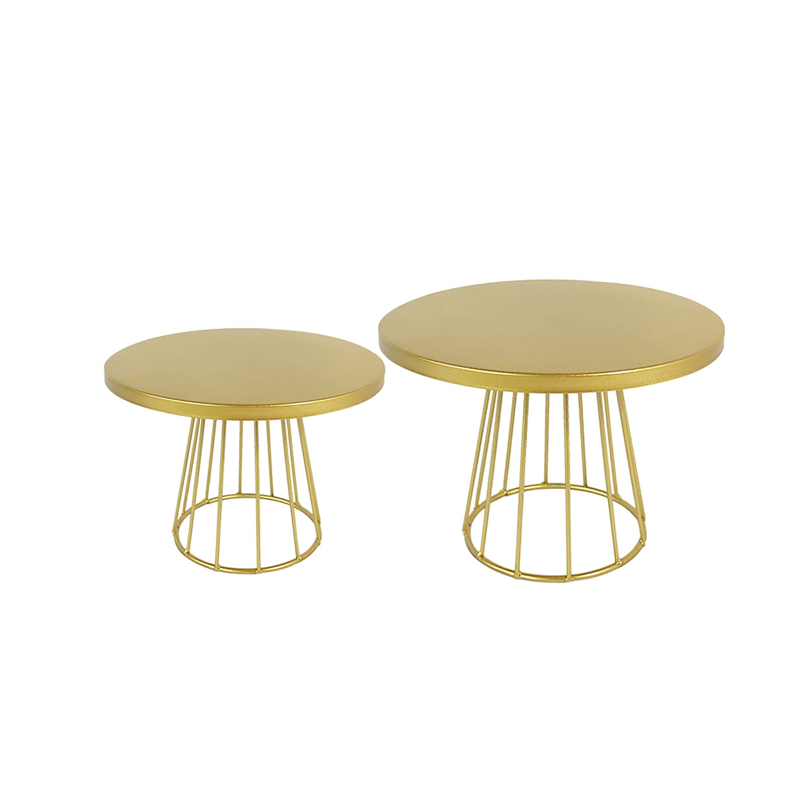 Sunormi 2pcs Modern Metal Gold Cake Stand Plate Set with Geometric Base Round Cake Stand Cupcake Dessert Display Stands for Wedding Birthday Party Table Decoration