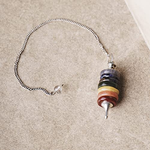Image of Seven Chakra Crystal Pendulum for Dowsing Practices & Vastu Home Decor | Natural Gemstone Spiritual Tool | Healing Crystals for Reiki, Chakra Meditation | Feng Shui Vastu Decorative Crystal Pendulum