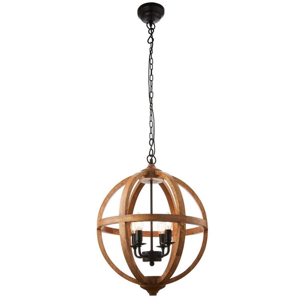 Multi Light Sufit Wisiorek – 4 żarówki mango drewno i ciemny brąz – 40 W E14 żarówka świeczka vintage – solidna okrągła kopuła klosz lampy – łańcuch z regulacją wysokości i zestaw retro róży – kompatybilna z LED