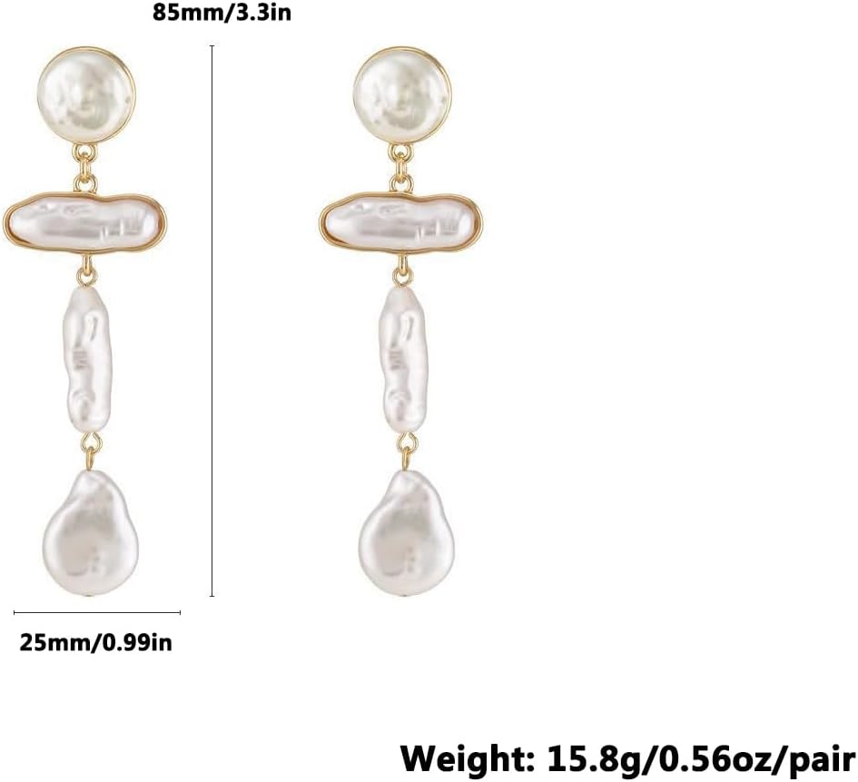 Statement Pearl Dangle Earrings,Gold and Large Pearl,Luxury Chandelier Organic Style Earrings - Image 4