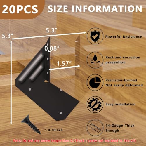 Image of 20pcs Hurricane Ties for Rafter, 14-Gauge Hurricane Straps Brackets Fit 2x4, 2x6 Truss to Rafter Connector, Hot Dip Galvanized Black Joist Hangers for Roofing Wood Timber, Hurricane Clips with Gloves