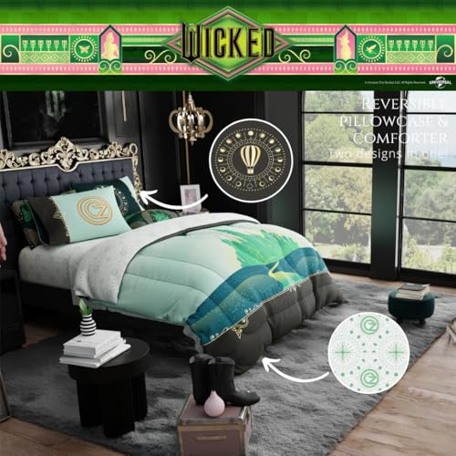Image of Collectibles Wicked Elphaba and Glinda Bedding 5 Piece Super Soft Reversible Comforter and Sheet Set, Full, (Officially Licensed Product) By Franco