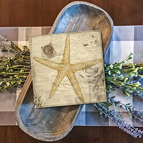 Cadre déco étoile de mer en bois avec motif journal rétro chic