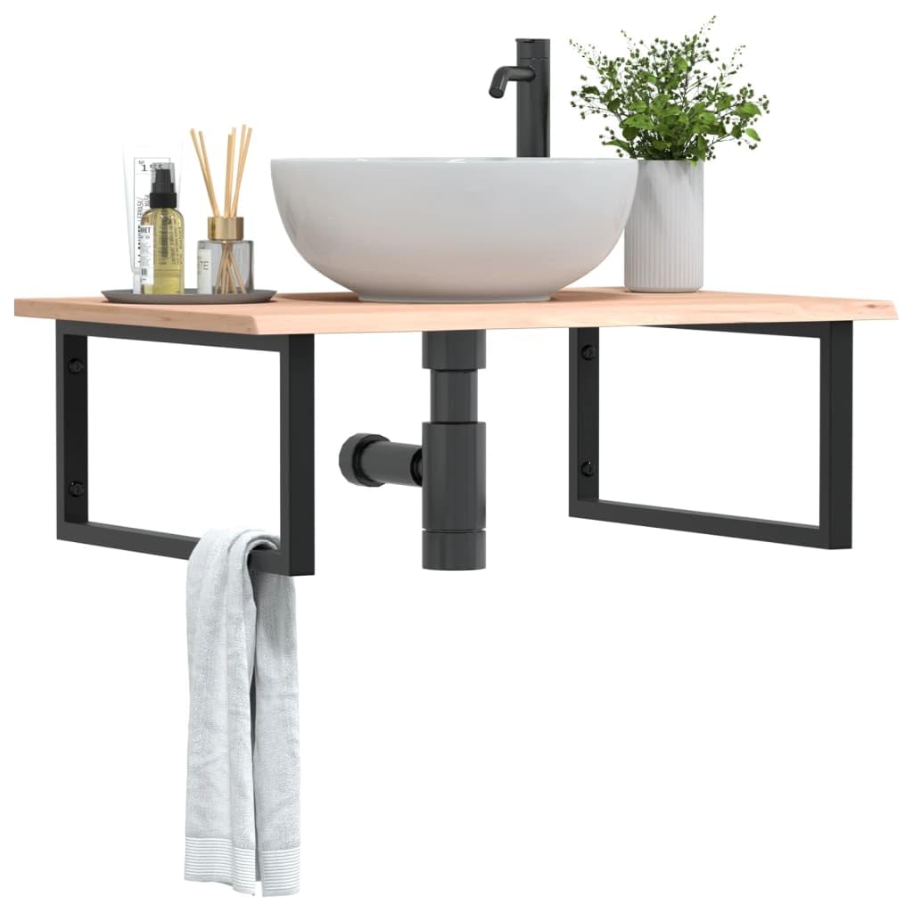 Piano lavabo con supporto in acciaio e legno di rovere massiccio, 80 x 60 cm, portata fino a 100 kg, montaggio a parete, salvaspazio, per armadietto da bagno, cosmetici, asciugamani
