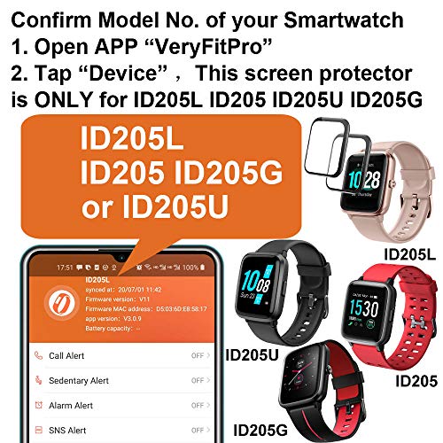 Smaate 3D Screen Protector Compatible With Id205L Smart Watch, Grv Fc1 And Id205 Id205U Id205G Veryfitpro 1.3Inch Smartwatch, 3-Pack, Full Coverage Curved Edge Frame #TOP2
