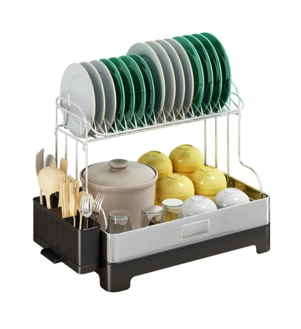 GOOPEEG Dish Drainer,Dish Rack Kitchen Counter Dish Drying Rack, 2-Tier Multipurpose With Easy Installation Easy Dish Organization