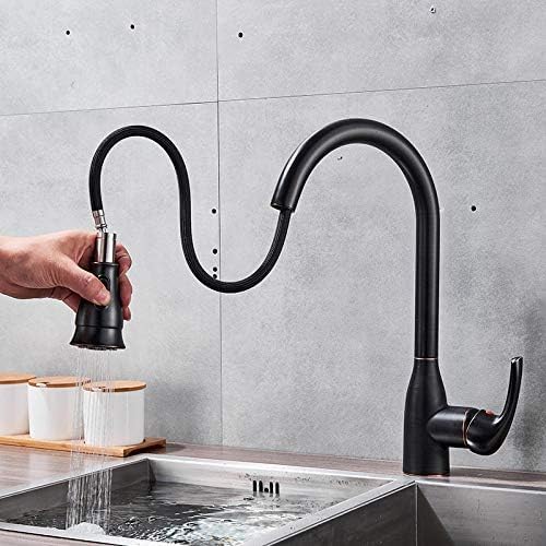 Grúa de Cocina de Agua H/c de Mezcladora de un Solo Mango con Aspersores Desplegables Bidireccionales de Extracción Negra, LVFXQRXO