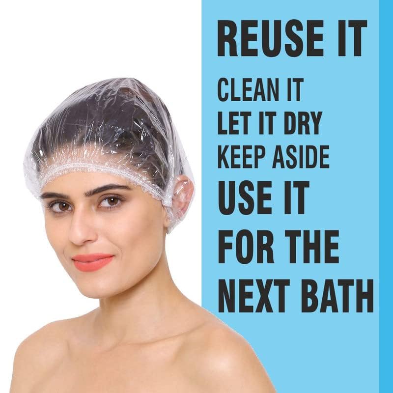 Image of Shower Cap (Pack Of 100) - Reusable Waterproof Bath Cap for Women and Men - Premium Quality | Hair Bath Caps for Bathroom | Hotel | Spa | Hair Salon & Haircare | Home Use | Portable Travel