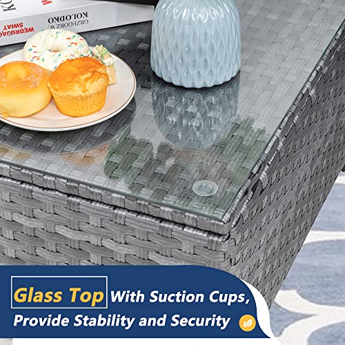 Shintenchi 7 Pieces Outdoor Patio Sectional Sofa Couch, Silver Gray Pe Wicker Furniture Conversation Sets With Washable Cushions & Glass Coffee Table For Garden, Poolside, Backyard (Blue) #TOP5
