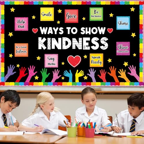Image of Kindness Bulletin Board Set Back to School Classroom Decorations Colorful Motivational Ways to Show Kindness Paper Cutout Positive Affirmation Bulletin Board for School Nursery Classroom Wall Decor