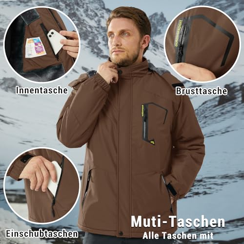 Miniatura 6 de Kefitevd Chaqueta Esquí Impermeable Cálida Para Hombres Chaquetas Térmicas Lana Deportes Invierno Abrigo Con Capucha,Café,M