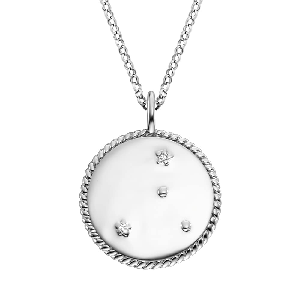Engelsrufer Damen Halskette aus Sterling Silber und Sternzeichen Krebs Anhänger - besetzt mit 2 Zirkonia Steinen und einem Rosenquarz Stein Anhänger - Länge: 50cm